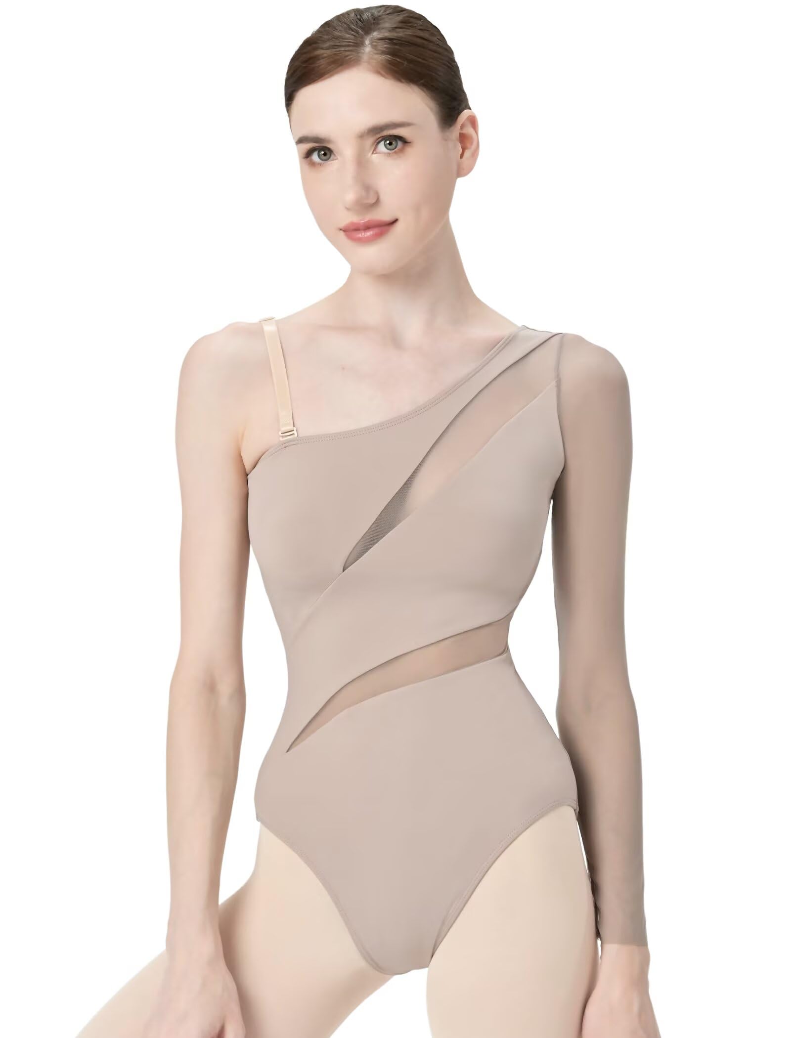 Maillot de Danza Leotardo de Ballet Mujer Gimnasia Leotardo Ballet Vestido bodysuit con un Hombro Descubierto y Abertura