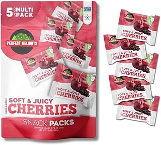 Perfect Delights Snack Pack Cherries, Sun-Dried Cherries, On-the-Go Vegan, Healthy Snack, Easy-to-Carry Dried Cherries, Perfect for Kids & Adults - 5 Pack