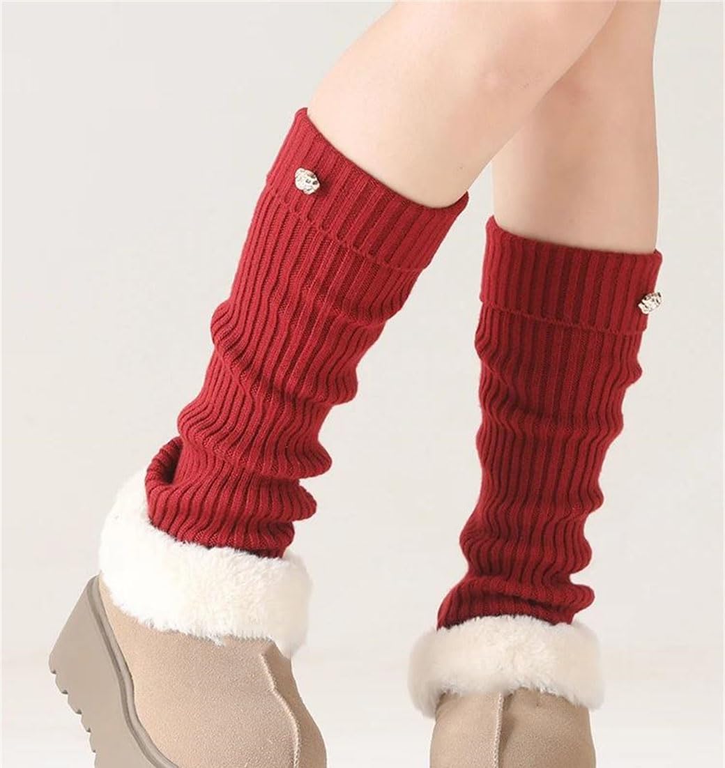 Women's Ribbed Leg Warmers With Button Wool Blend Ankle Trim Boot Socks For Cold Weather