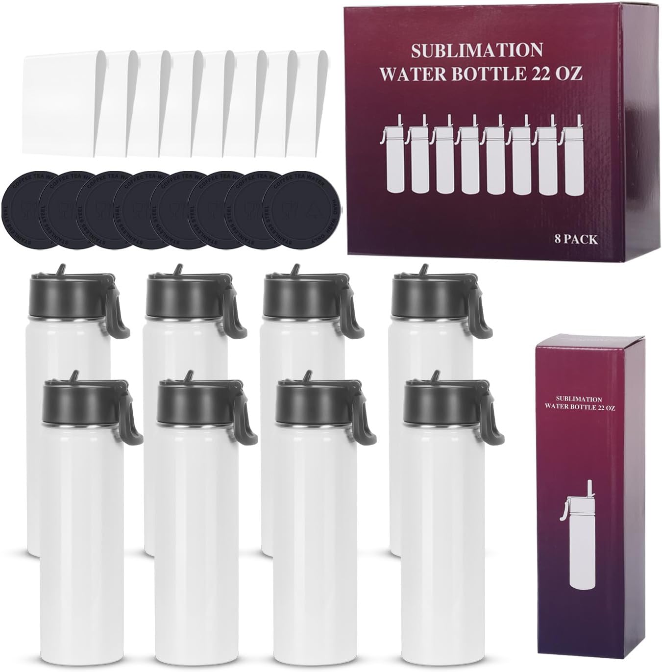 Sublimation Sports Water Bottle blanks, 22 Oz Sublimation Tumblers, Double Wall Stainless Steel Sports Water Bottle Flask with Portable Handle, Individually Boxed (8 Pack) - Image 8