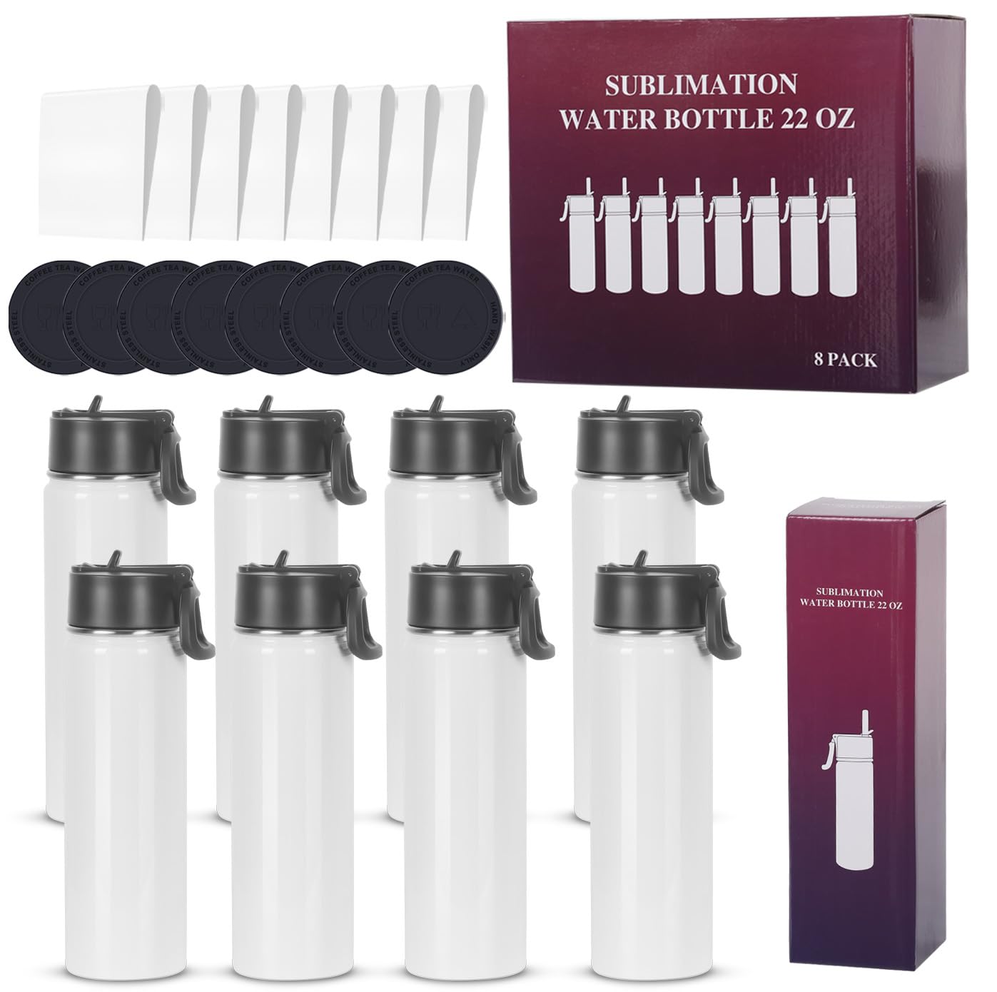 Sublimazione Sport Borraccia Termica Vuoti 623,7 ml, Borraccia Sportiva Acqua a Doppia Parete in Acciaio Inox con Manico Portatile, Confezione da 8 Pezzi