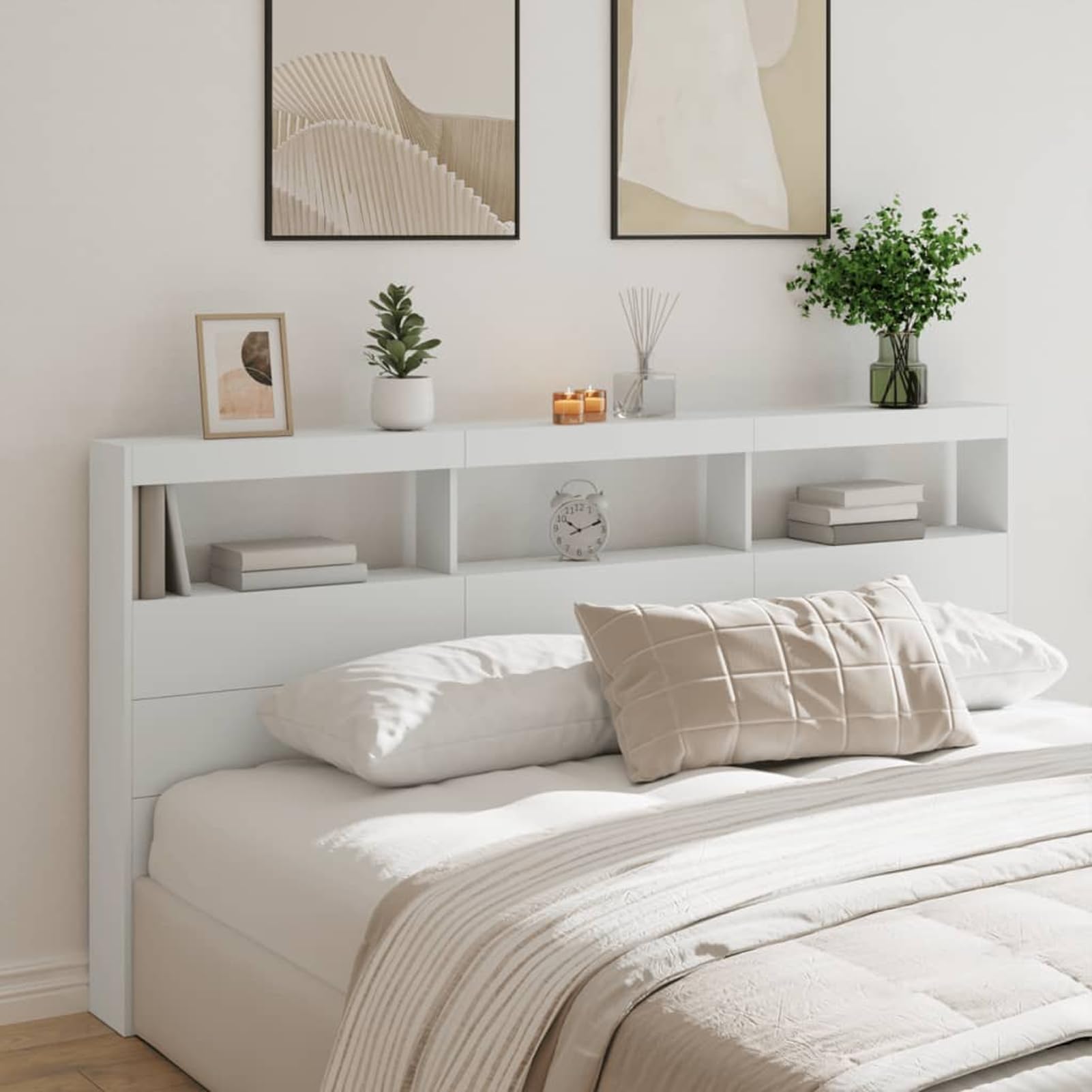 Homgoday Cabecero con caja LED blanca 200 x 17 x 102 cm, cabeceros de cama, cabecero de cama de matrimonio, respaldo para cama y sofá