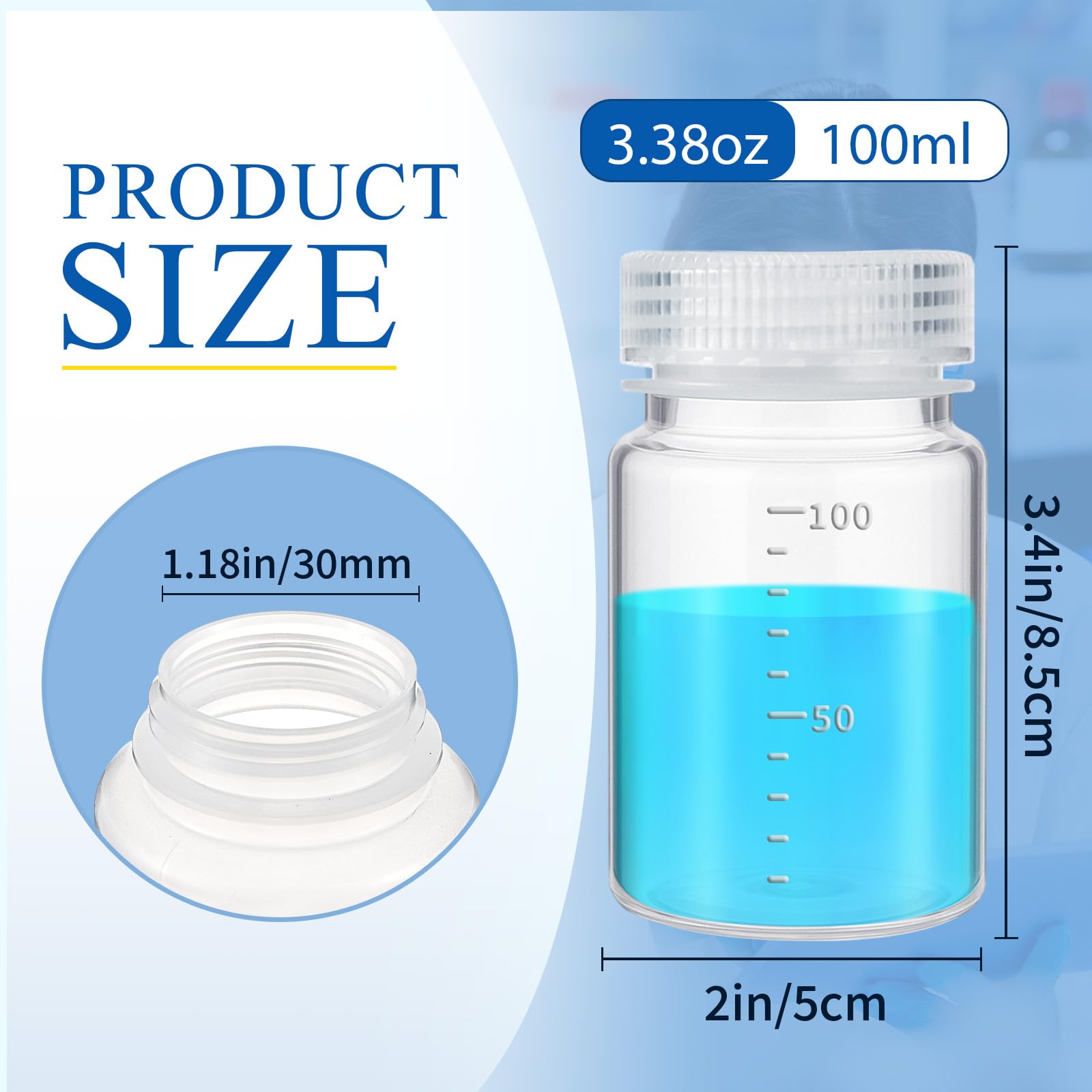 Tatuo Lot de 24 bouteilles en plastique à large goulot avec couvercles en polypropylène avec échelle pour voyage, échantillons, réactifs, pilules, médicaments, liquides