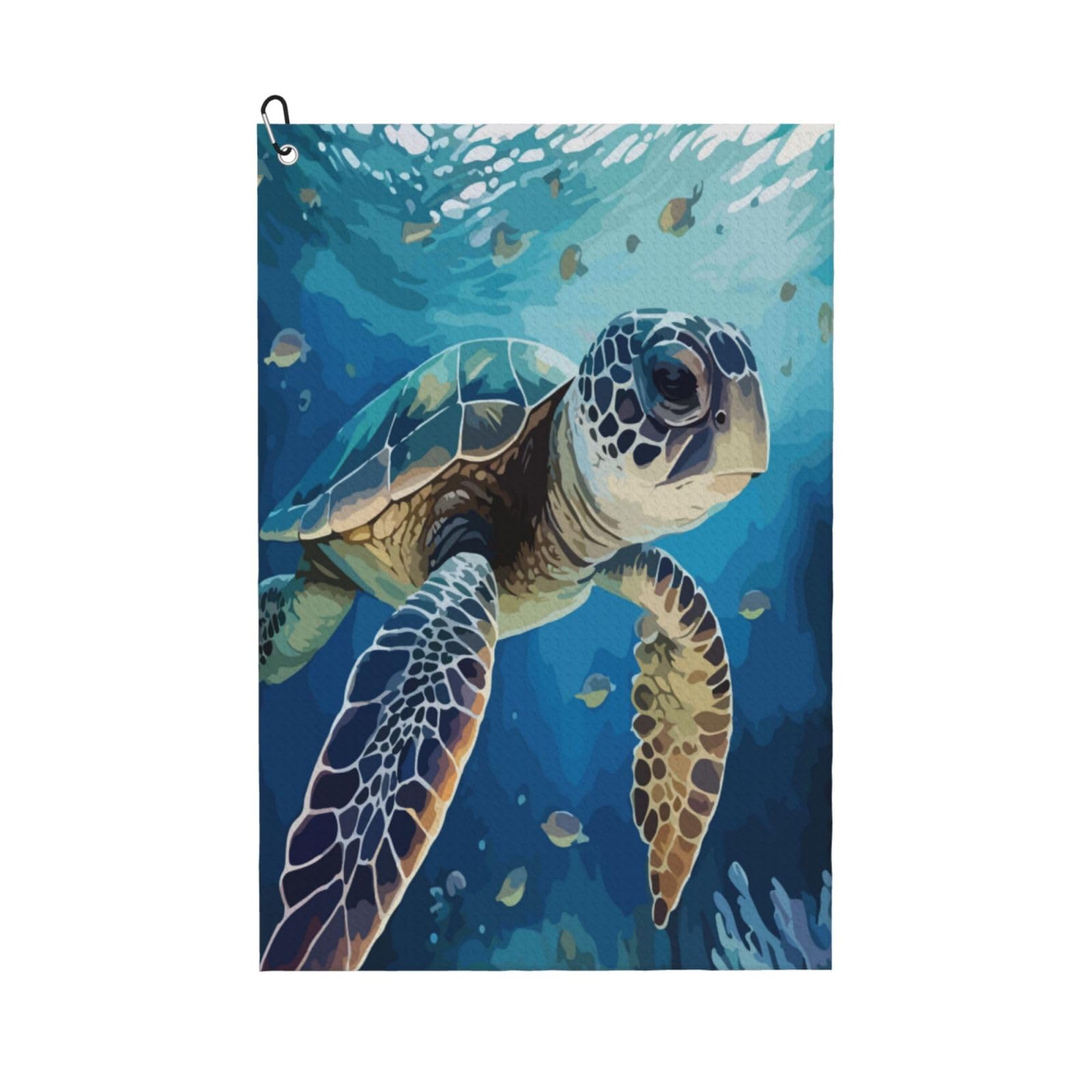 AOOEDM Watercolor Turtle Print Golf Towel with Carabiner Clip Absorbent Microfiber Golf Towel for Cleaning Golf Ball Club Putter Iron for Golf Bag Trolly Belt Loop 16" X 24"
