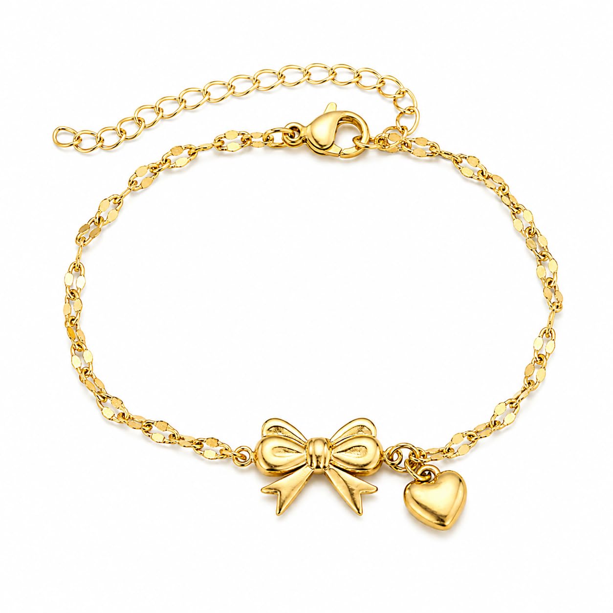 Bow Knot Charm Bracelet for Women Stylish | Anti Tarnish Stainless Steel Gold-plated Bracelet with Heart Charm | Adjustable Dainty Chain Bracelet for Girls | Aesthetic Minimalist Daily Wear Jewellery-image-22