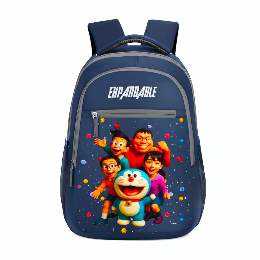 expandable Doraemon Kids School Bag for Boys and Girls, Lightweight Durable Backpack for Primary School, Design, Blue-picture-46