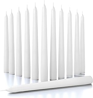 CANDWAX Set of 12 White Taper Candles 8 inch - Dripless, Smokeless and Unscented Candlesticks - White Candles