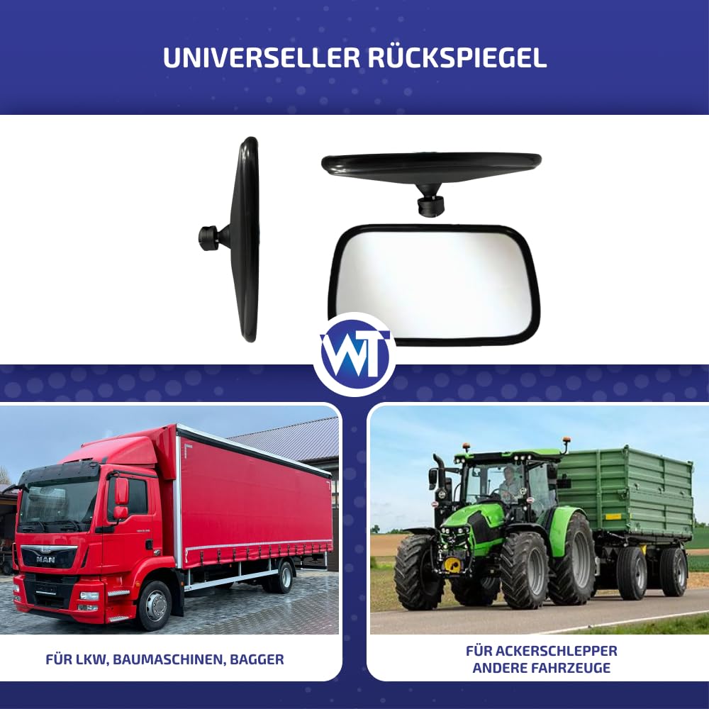 Außenspiegel, Ackerschlepper, Bagger, Baumaschine, universal, 310 x 205 mm, Einbaudurchmesser 15-28 mm, E20