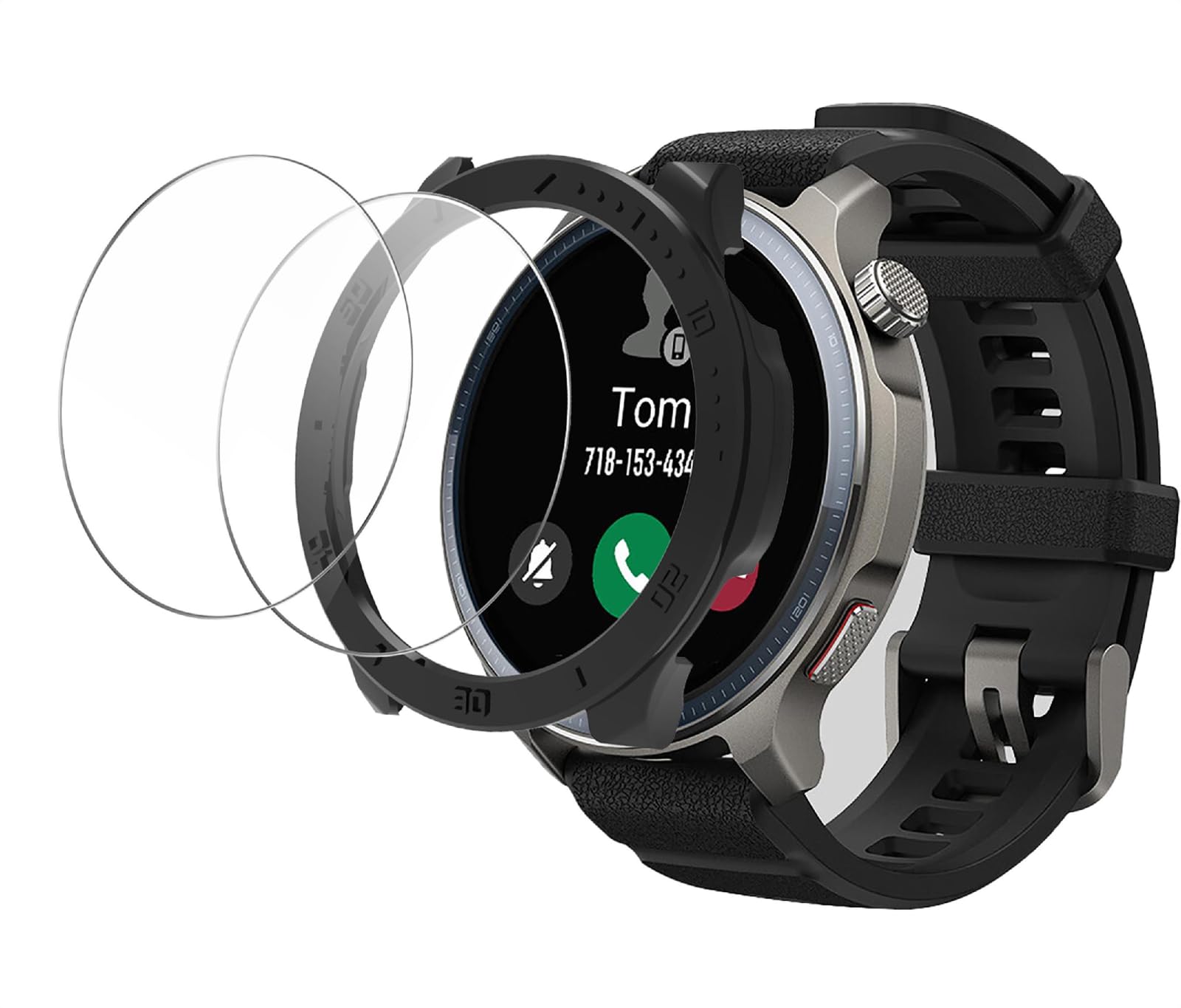 GIOPUEY Cover Compatible with Amazfit Balance 2, [1+2 Pieces] Case with Tempered Glass, Hard Plastic, Anti-Bump - Black