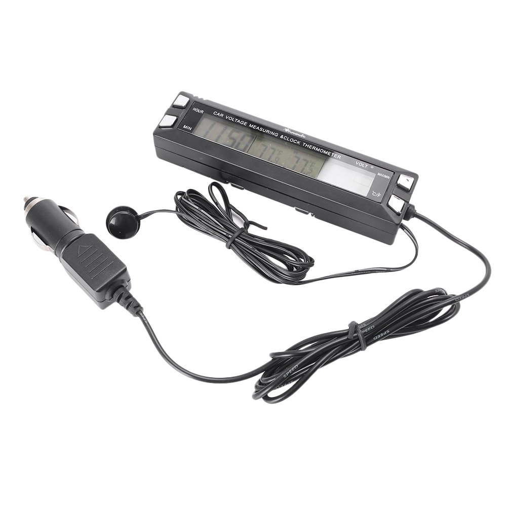 CNxinn10 13.5 x 3.5 x 2.5cm LCD Indoor Outdoor Voltage Temperature Meter Alarm Thermometer Clock Black For Truck Pickup SUV for Jeep for Vans Trailers Universal Car