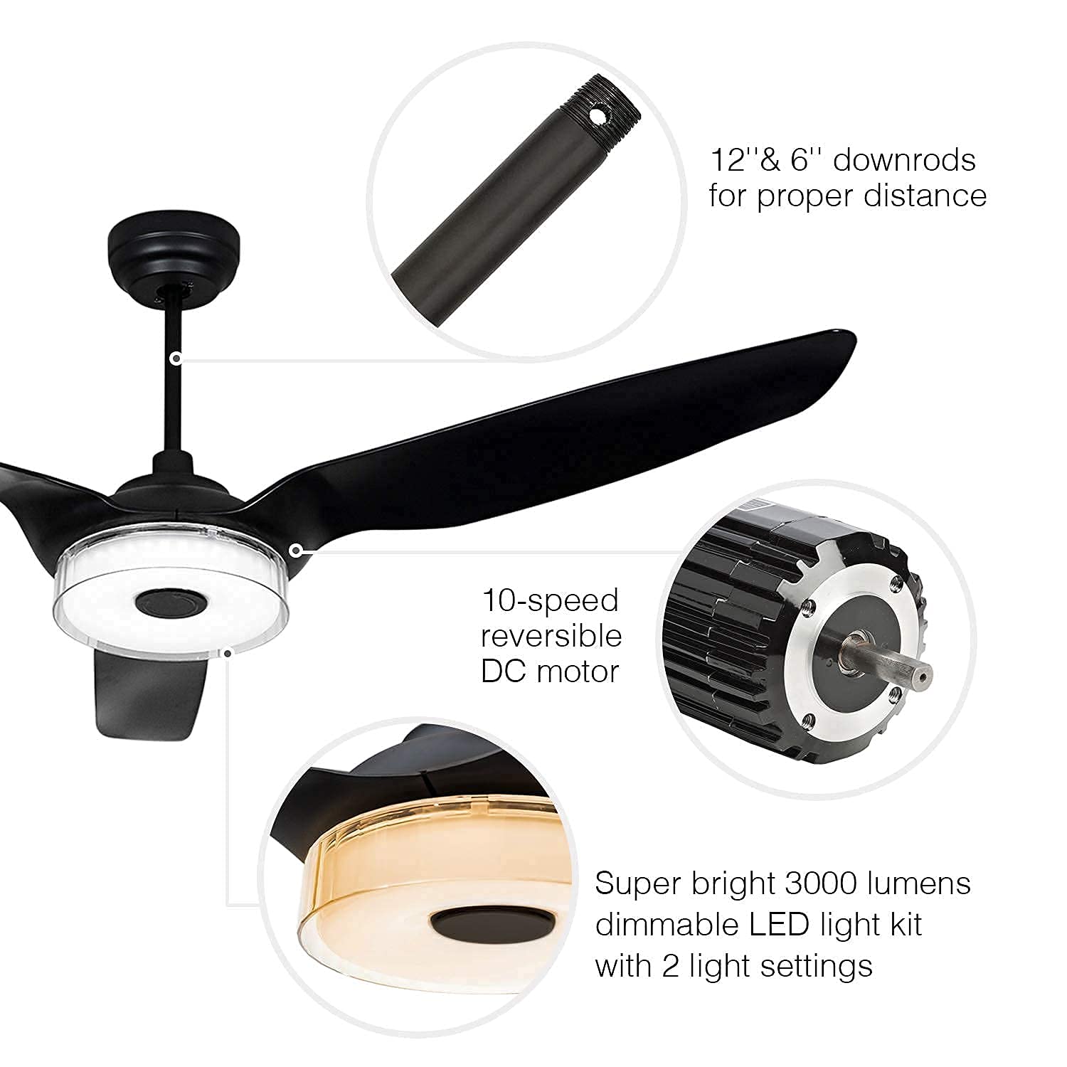 Trifecte 60 Inch Indoor&Outdoor Ceiling Fan with Light and Remote