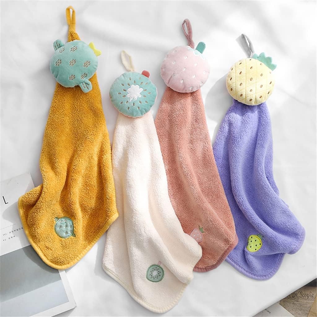 Cute Fruit Hand Towel 4 Packs Coral Fleece Absorbent Rag Hanging Kitchen Rag Handkerchief (Color : A, Size