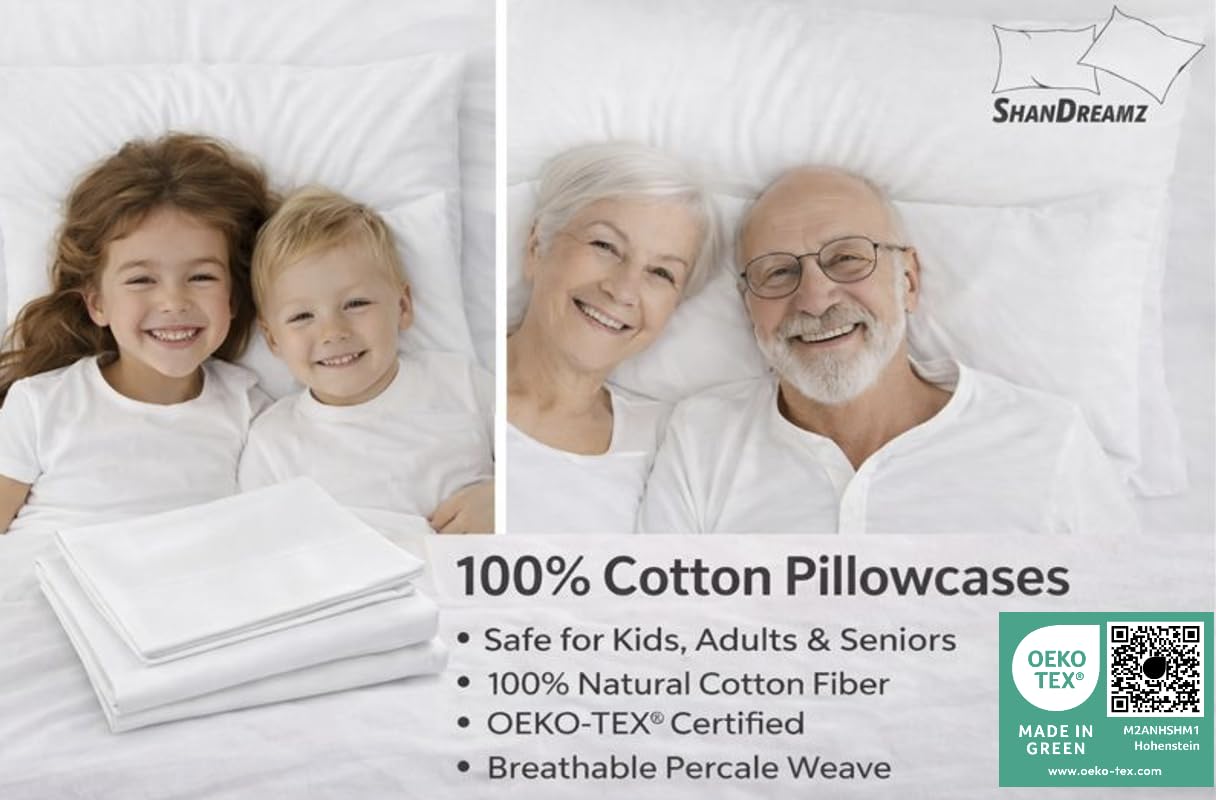 Fundas de almohada de percal 100 % algodón, fundas de almohada transpirables, tela ligera y aireada, absorbe la humedad para personas que duermen con calor, lo mejor para el hogar, spa y