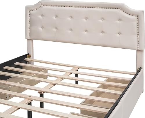 Miniatura 6 de Zaboro Queen Size Platform Bed Upholstered Bed Frame with 4 Storage Drawers and Button Tufted Headboard Modern Storage Bed with Sturdy Slats Support