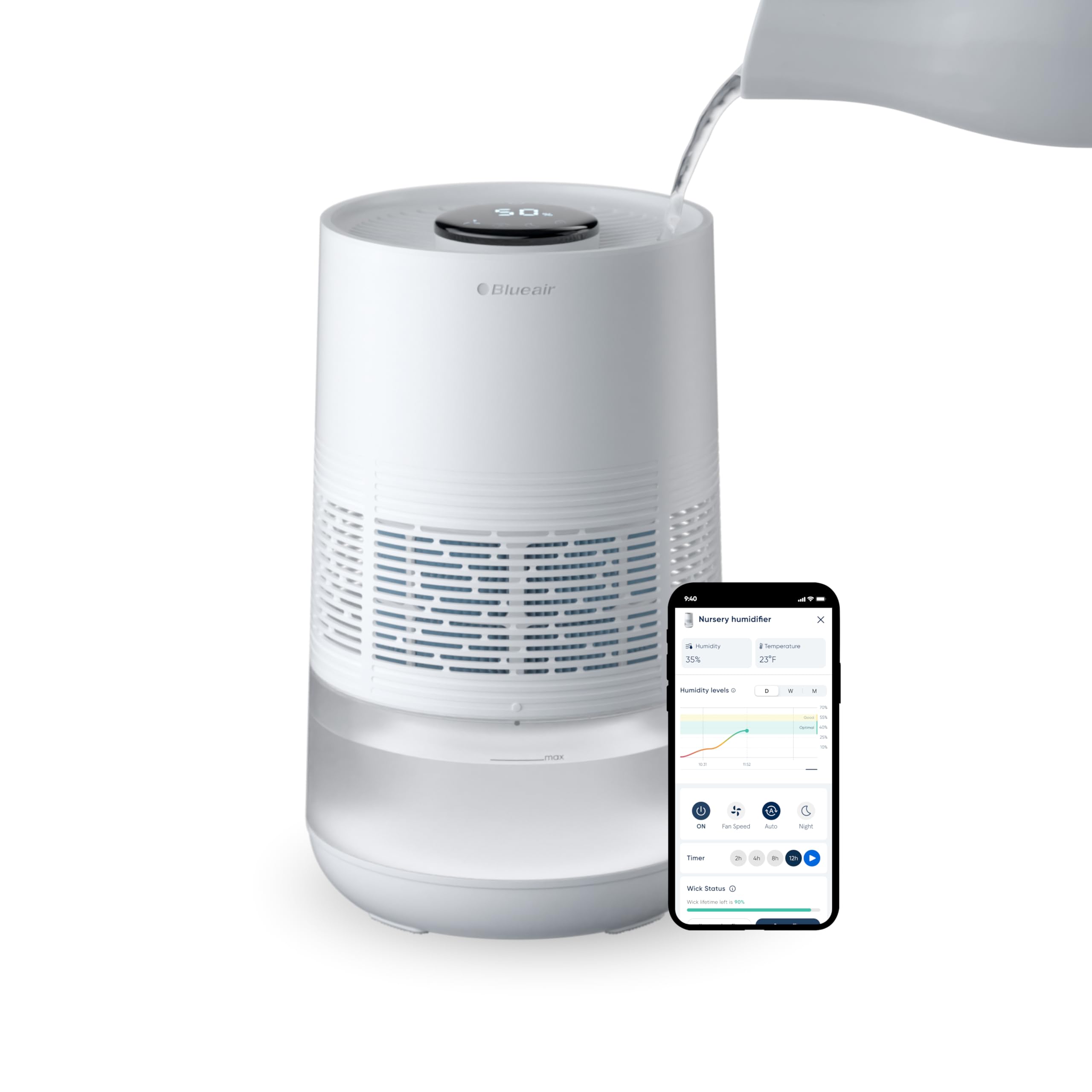 BLUEAIR Premium Smart Luftbefeuchter für Räume bis zu 46 m²: 3,5 l spülmaschinenfester Tank, besserer Schlaf dank Verdunstungstechnologie, Auto- und Nachtmodus