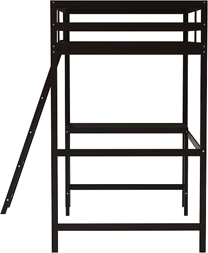 Miniatura 8 de BizChair Base de cama tipo loft con escritorio, marco de cama de madera de tamaño individual con barandillas protectoras y escalera para niños,