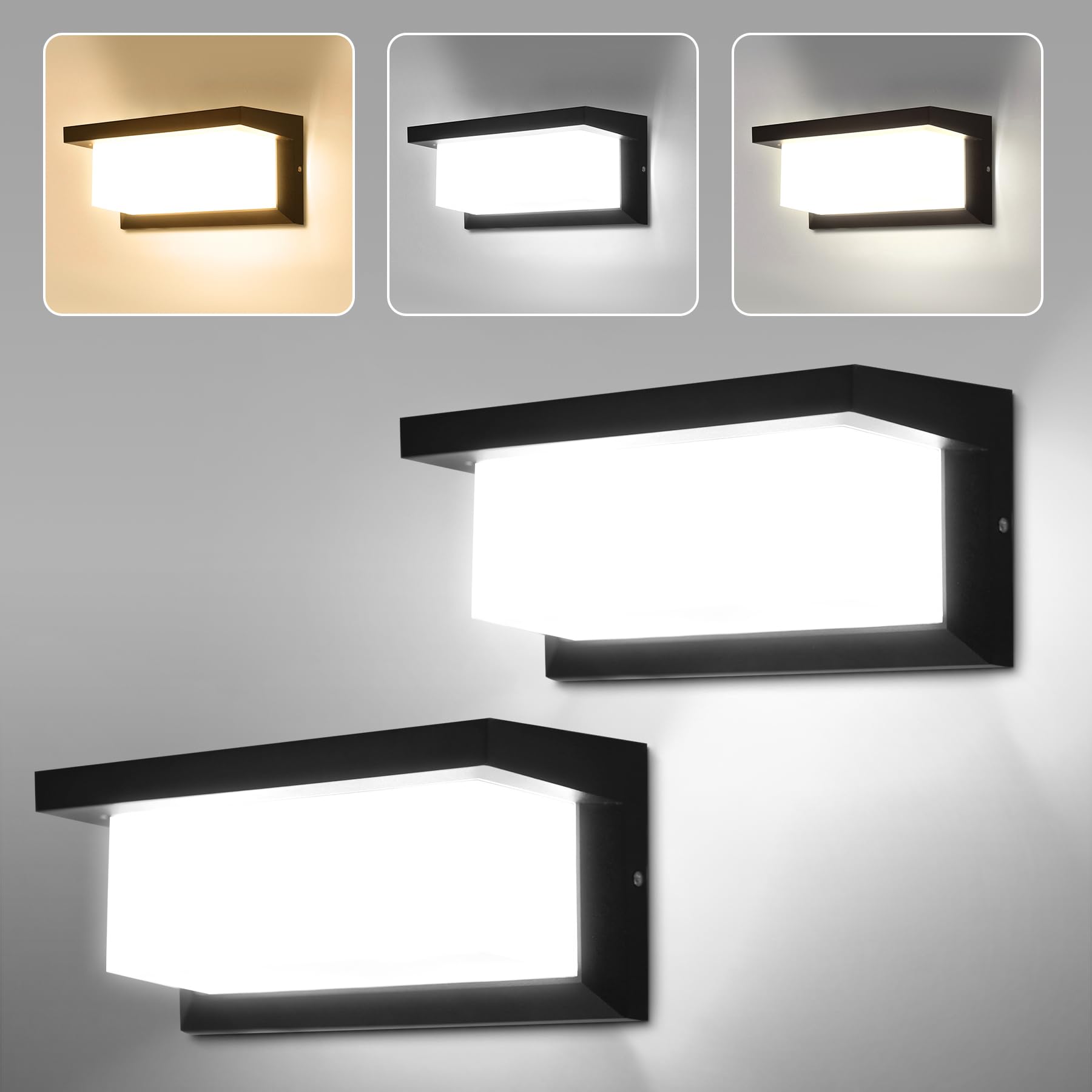 CANMEIJIA Lampa ścienna zewnętrzna LED 18W CCT Z Opcją Pamięci Czarna 2szt