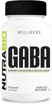 NutraBio 100% Pure GABA Supplement Gamma-Aminobutyric Acid, 500mg - May Help with Healthy Sleep and Relaxation, 90 Capsules