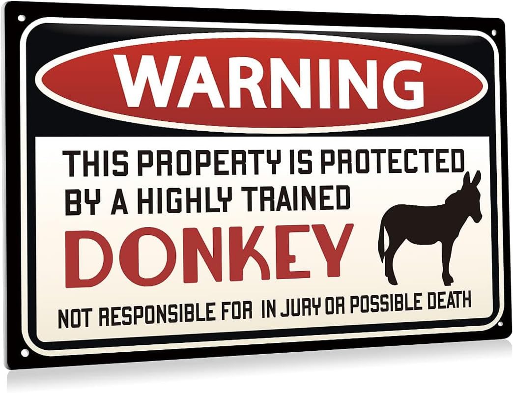 Texsource A005 Warning Sign Warning Donkey Metal Tin Sign Wall Decor Donkey Sign For Home Door Outdoor Decor Gifts 6X8 Inch