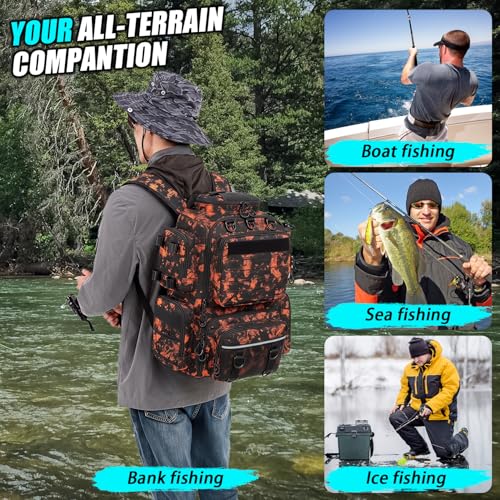 Image of Tactical Fishing Backpack with 4 Tackle Boxes, Rod Holders & Bottle Holder