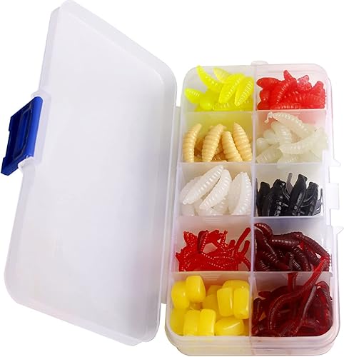 Miniatura 9 de Juego de 175 cebos de gusano de silicona, cebo de pesca ligero portátil con caja de almacenamiento para gato, lubina, lucio, trucha, juego de 175