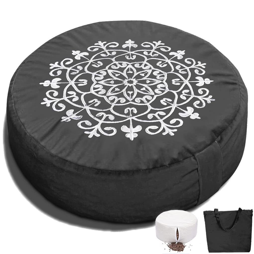 Buckwheat Meditation Cushion, Velvet Meditation Pillow (16X16X6in), Yoga Bolster, Floor Cushion, Floor Pillows Seating for Adults, Zafu Yoga Pillow, Yoga Foam Wedges (Black)