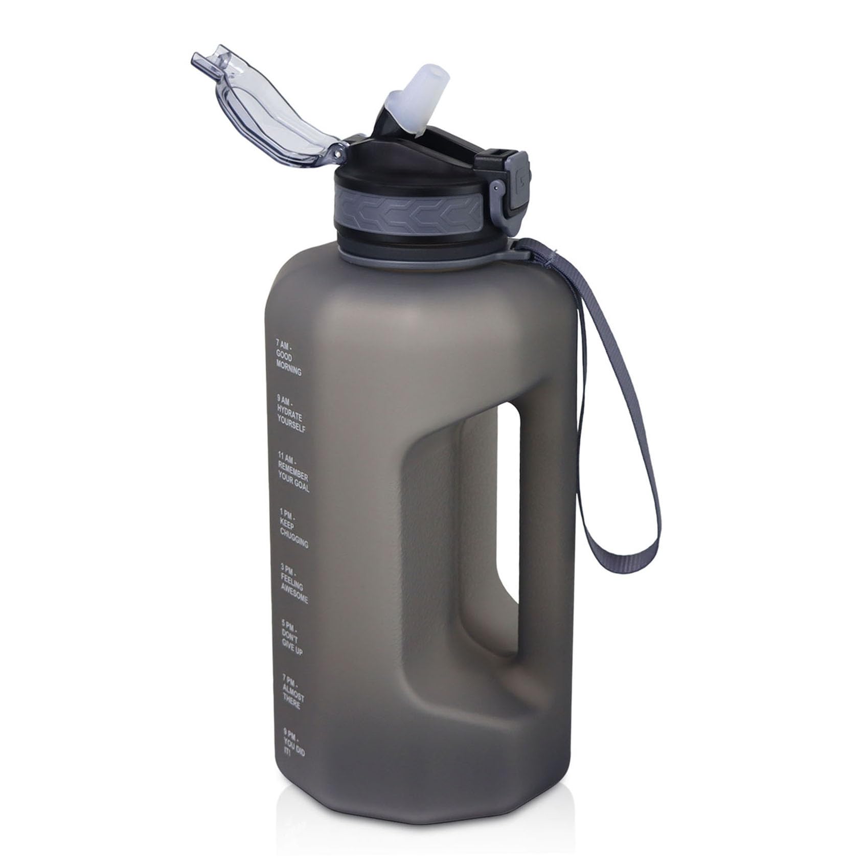 GLEKGLEK 2.2L Große Trinkflasche mit Strohhalm, Auslaufsicher Wasserflasche BPA Frei für Im Freien Fitnessstudio Camping Täglicher Gebrauch (Grau)