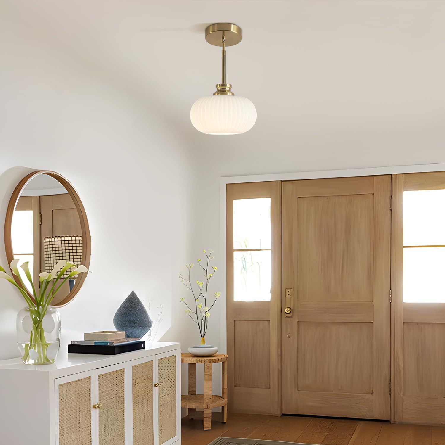 KCO Éclairage suspendu moderne du milieu du siècle vintage doré pendentif léger 7 pouces petit verre de lait suspendu luminaire antique laiton pendentif lumières îlot de cuisine