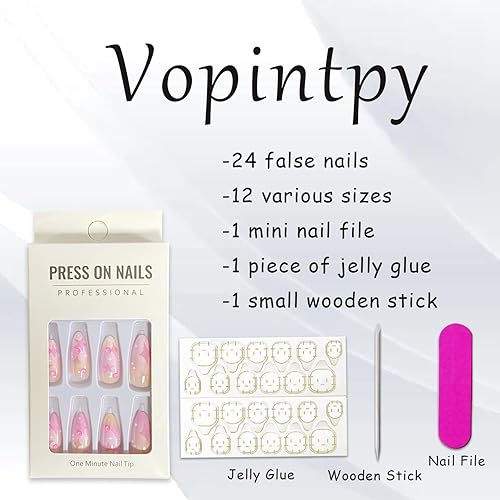 Miniatura 5 de Uñas postizas a presión con diseño de luna y estrella hueca, uñas postizas largas de almendra, color rosa y morado, con diseño de diamantes de