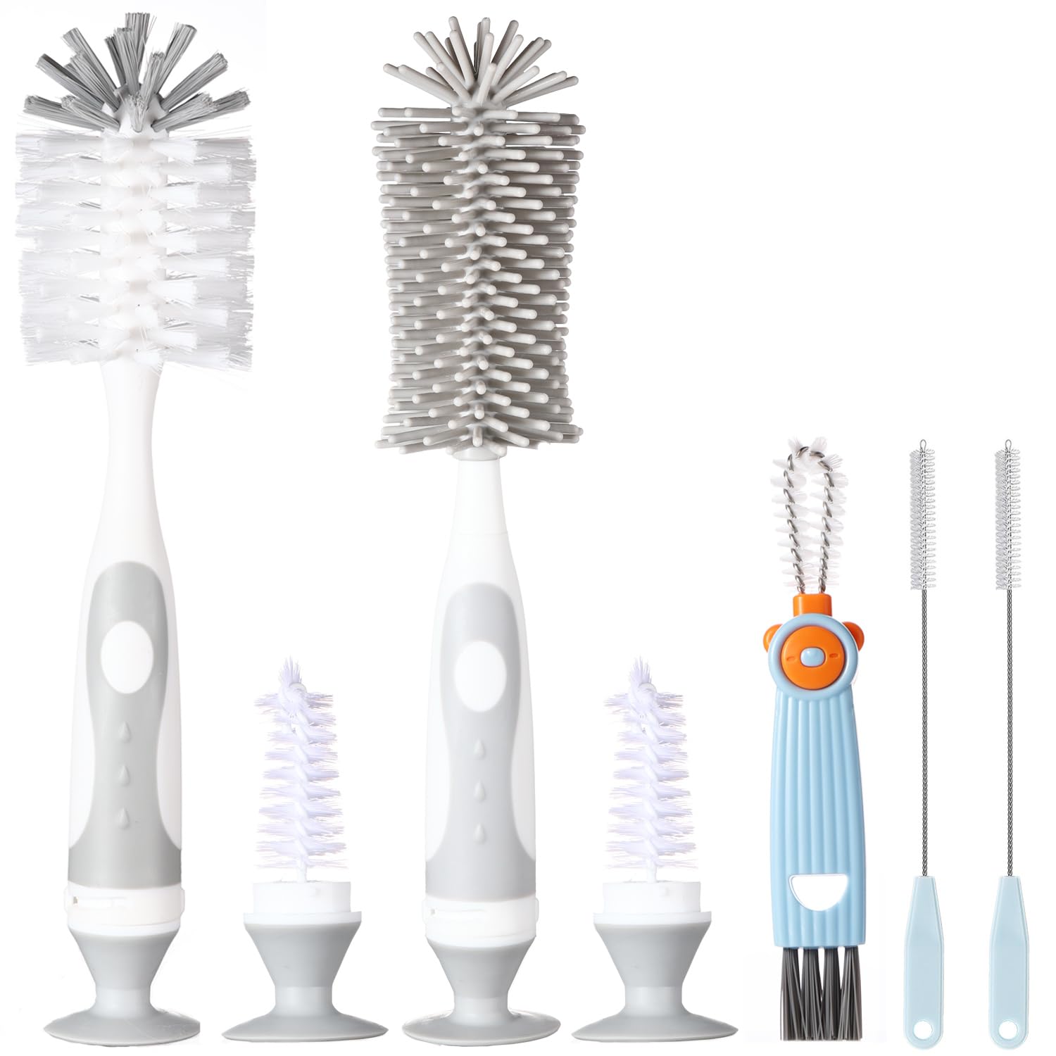 Ariseno 5-in-1 Baby Bottle Cleaner Set, Including Nylon & Silicone Bottle Brush, Cap, Straw & Nipple Brushes, BPA-Free (Grey)Ariseno 5-in-1 Baby Bottle Cleaner Set, Including Nyl…