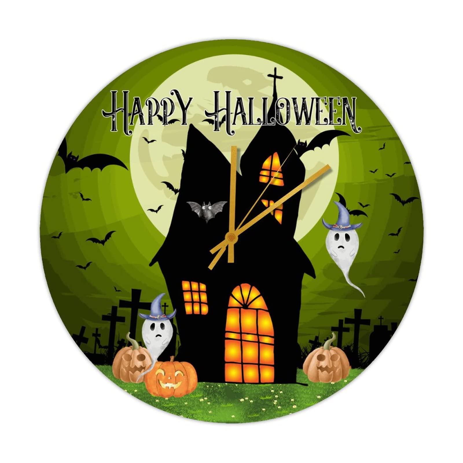 Horloge ronde en bois Halloween sans tic-tac pour retrouver le sommeil dans votre chambre