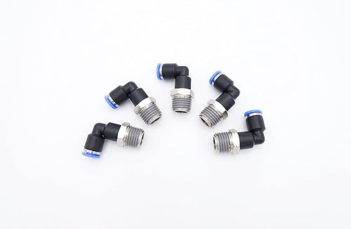 Vista 33 de Empuje para Conectar Accessorio 1/8" Tubo OD x 1/8" Rosca Macho NPT, Codo Neumático Macho de Aire y Agua de 90 Grados Giratorio Empuje Rápido