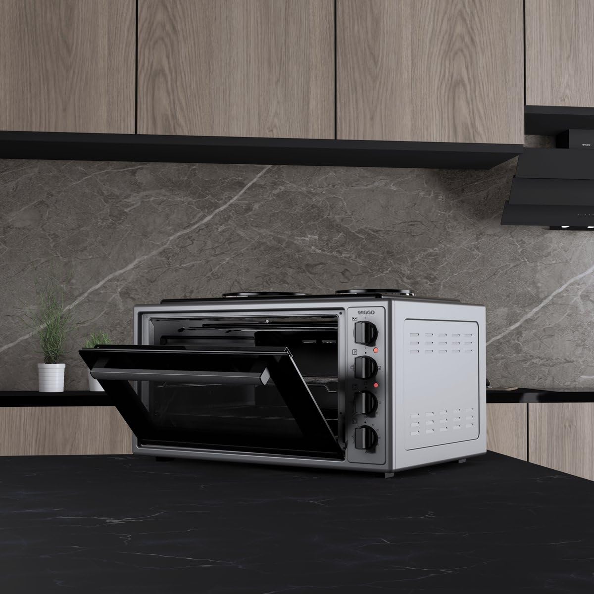 Wiggo Minihorno con placa de cocción 2000 W 45 litros 6 en 1 funciones gris