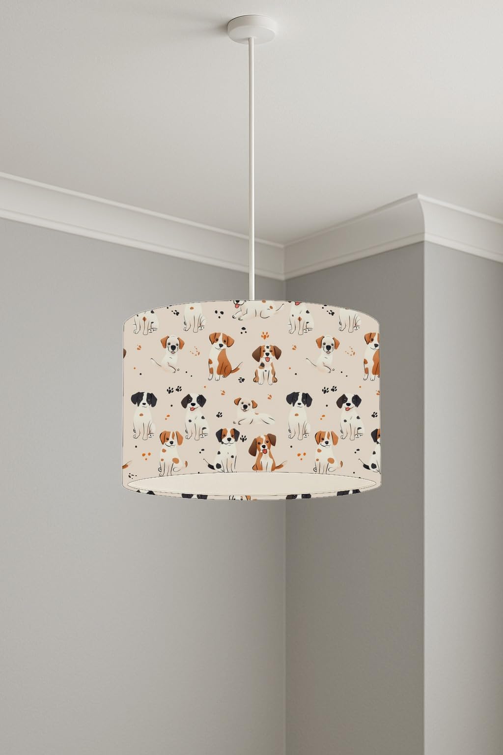 Dogs White lightshade – 30 x 21cm Ceiling Drum Shade | 670F5C