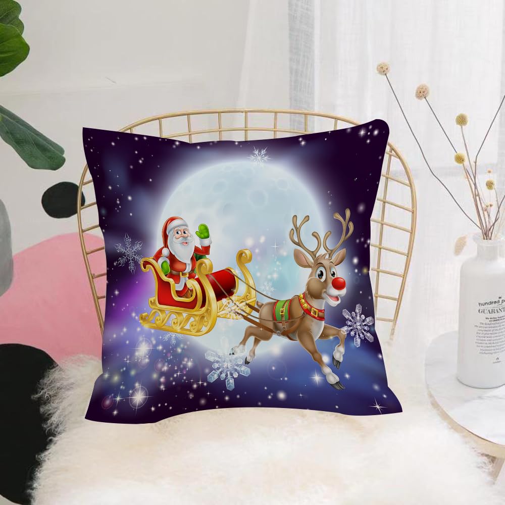 HYMSXW Cushion Cover,Throw Pillow Case Home Decorative for Living Room Bedroom Sofa Chair 20X20 Inch,Christmas cartoon illustration of Santa clause in his sleigh or sled flying in,Pillowcase 50X50cm
