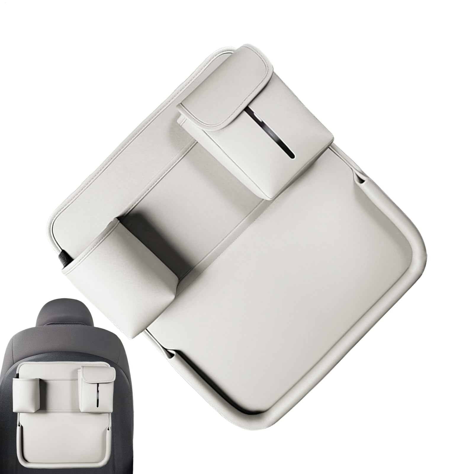 Plateau de siège de voiture pour longs voyages table pliable en cuir pour smartphone et clés