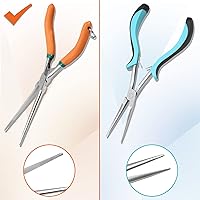 Vista 4 de Alicates de punta de aguja de largo alcance de 7 pulgadas, alicates finos de punta de aguja extra largos con cordón de mandíbula dentada, doble