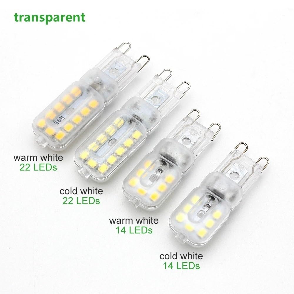 YSJX Lighting, Confezione da 20, Lampadina Faretto LED AC220V G9 SMD2835 2W/3W Illuminazione Domestica Lampadario Lampada Lampadine per la casa(Warm White,Transparent 22LEDs)