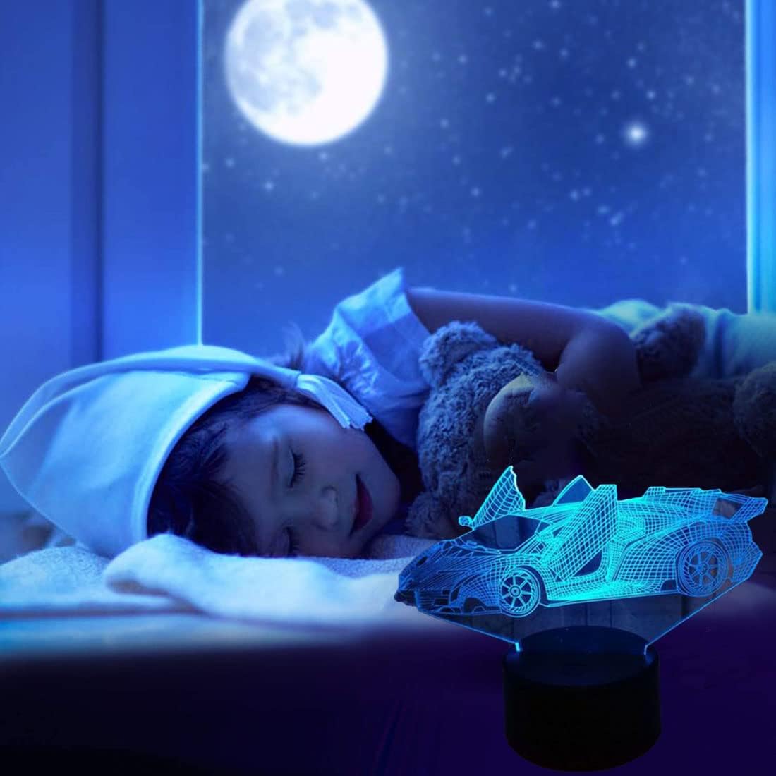 Aidool Race Car 3D Night Light Bedside Lamp 7 Colors Changing Nightlight with Smart Touch & Remote Control Optical Illusion Lamps for Kids or as Gifts for 3 4 5 6 7 8 9 10 Year Old Boys & Girls