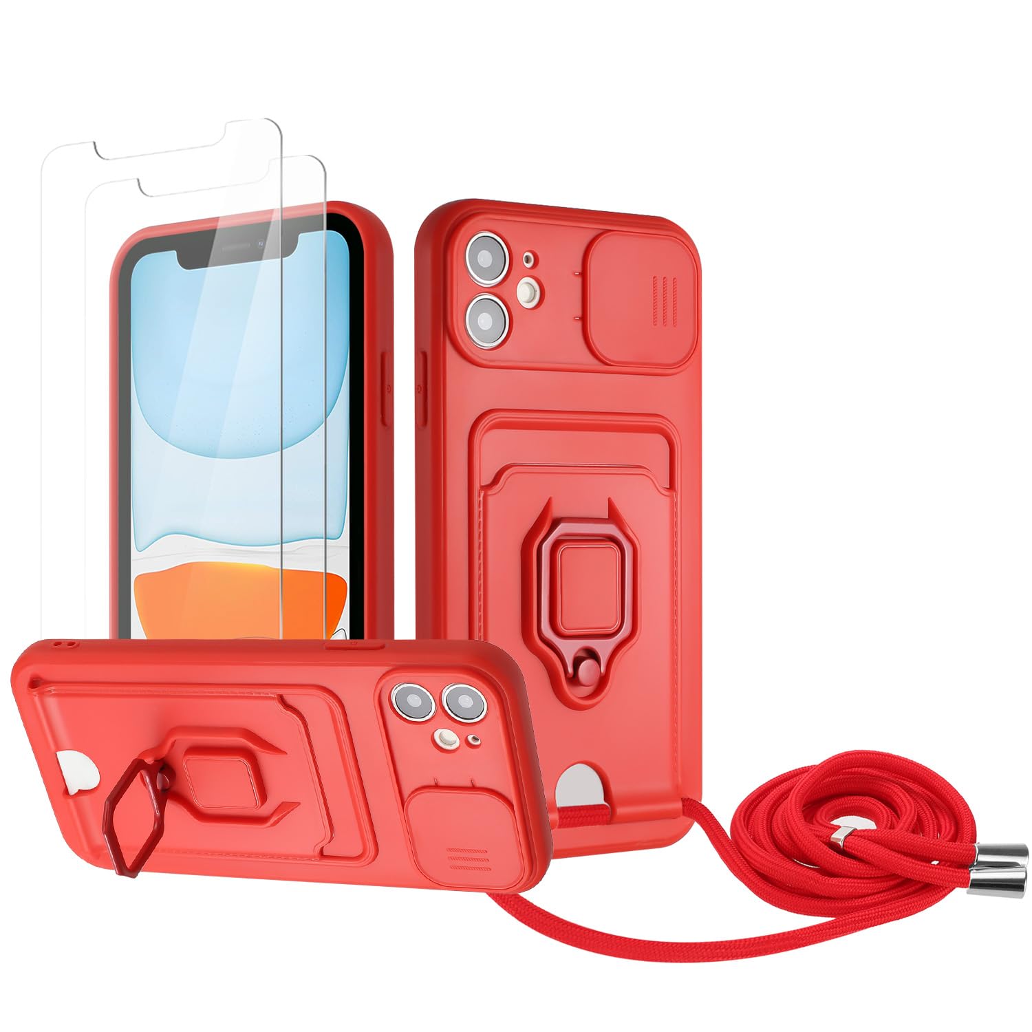 Zallagre Funda con Cuerda Compatible con Redmi Note 13 Pro 5G,[2 Packs Cristal Templado],Ranura para Tarjetas,Cubierta de Cámara Deslizante Proteger,360 Anillo Soporte-Morado — view 41