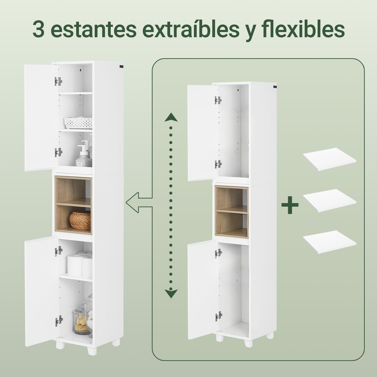 SoBuy Mueble Baño Estrecho con Puertas y Baldas Abiertas 30x170x30 cm | Armario Estrecho y Alto Blanca de MDF/PB Mueble Auxiliar Baño con Estantes Ajustables para Almacenaje BZR147-W