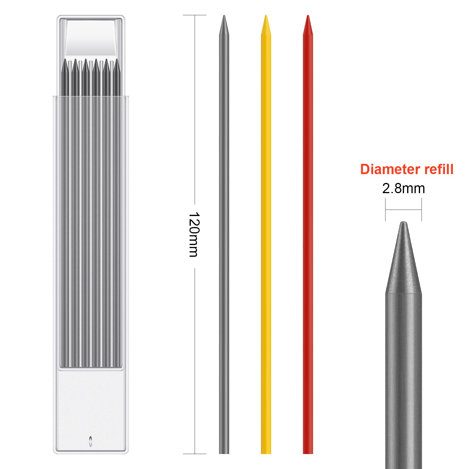 36 Mine Per Matita Da Falegname - Grafite 2.8mm X 120mm, Per Lavorazione Legno E Segnatura - Foto 8