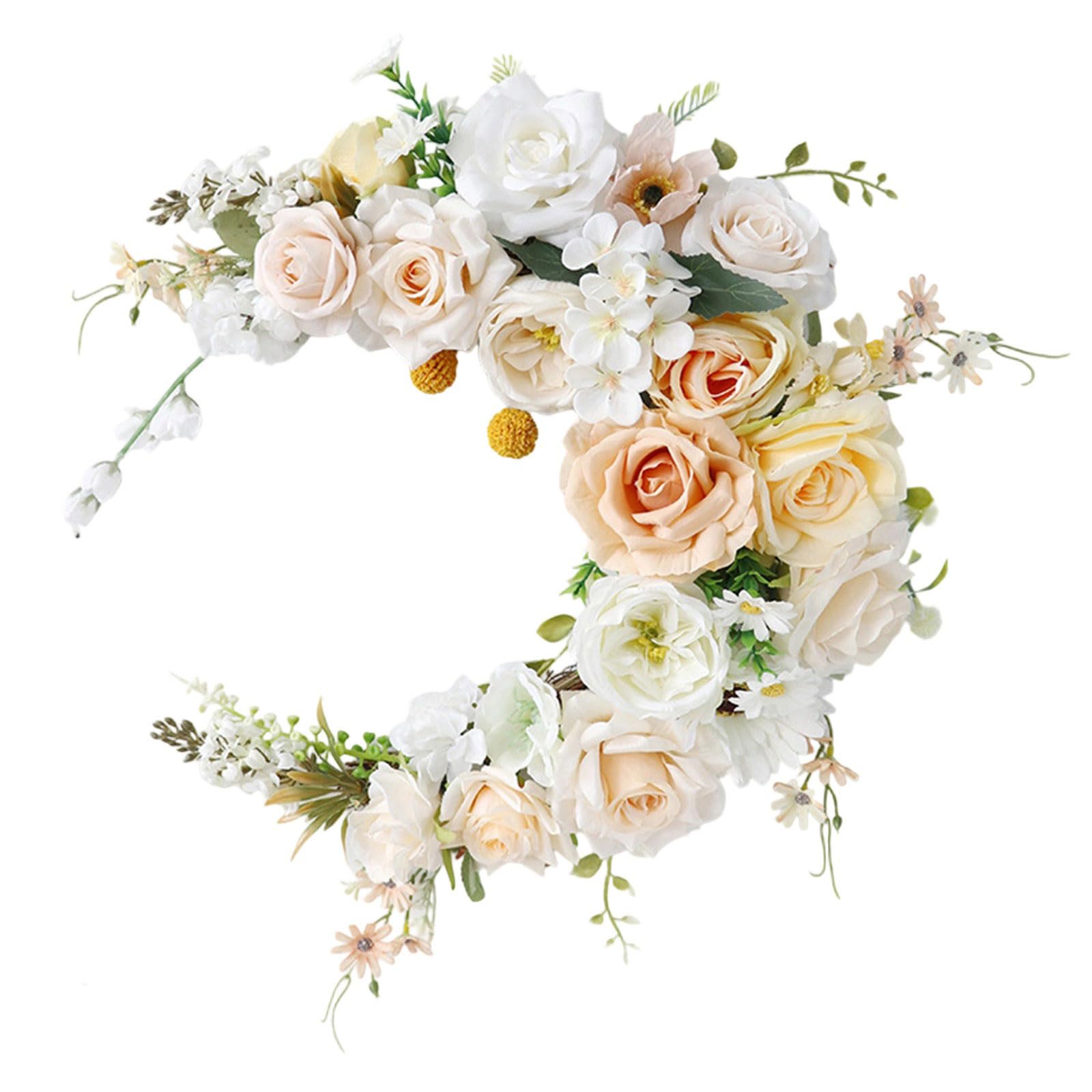 Shape Artificial Rose Flower Wreath Floral Wreaths Wall Ornament for Festivals Weddings Indoor Decoration Home Decoration Floral Garland
