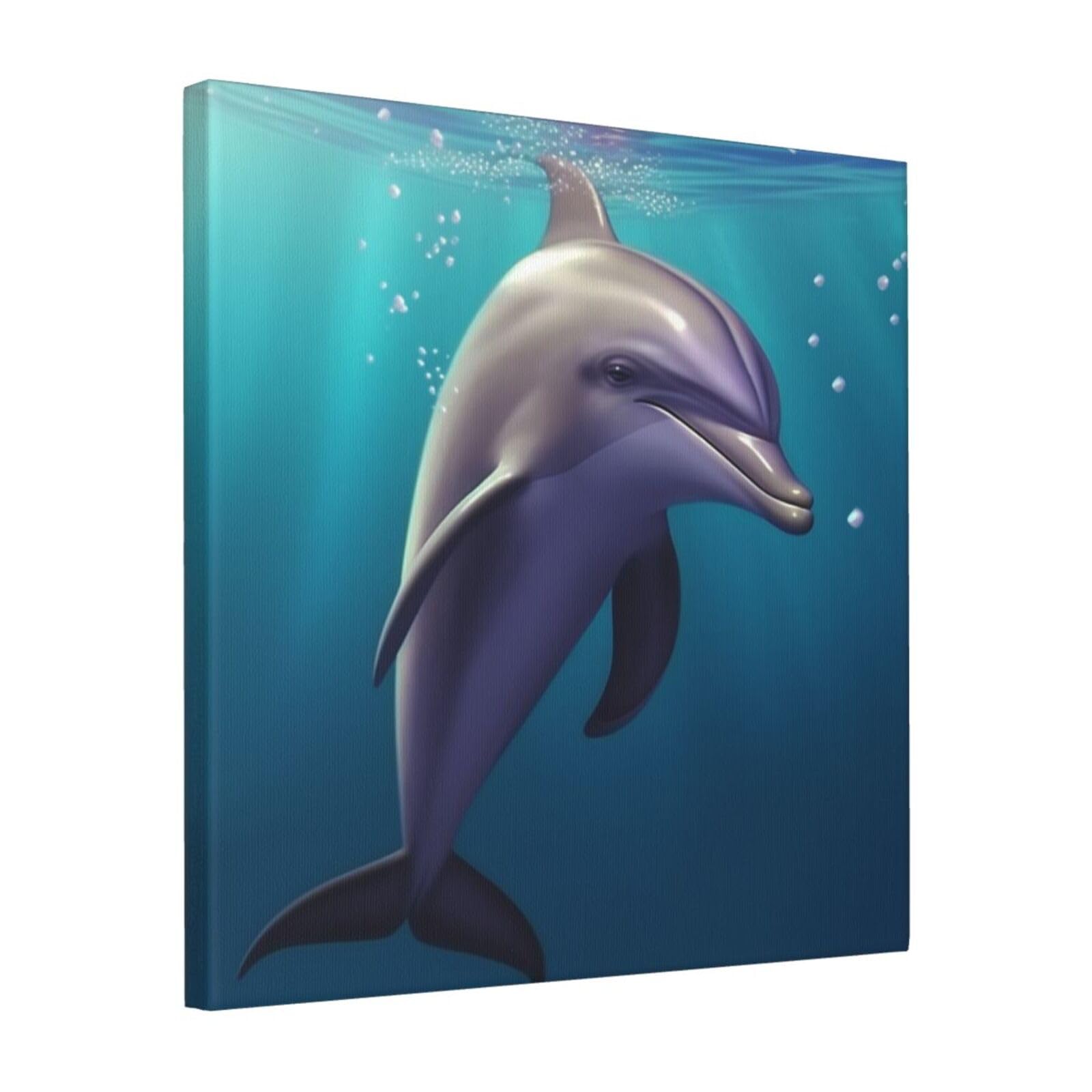 FodPand Cute sea animal dolphin Canvas Wall Art for Living Room Wall Decor 16"x16" Modern Artwork Painting Pictures Hanging Canvas Prints Aesthetic Wall Art for Bedroom Bathroom Office Wallart Decor