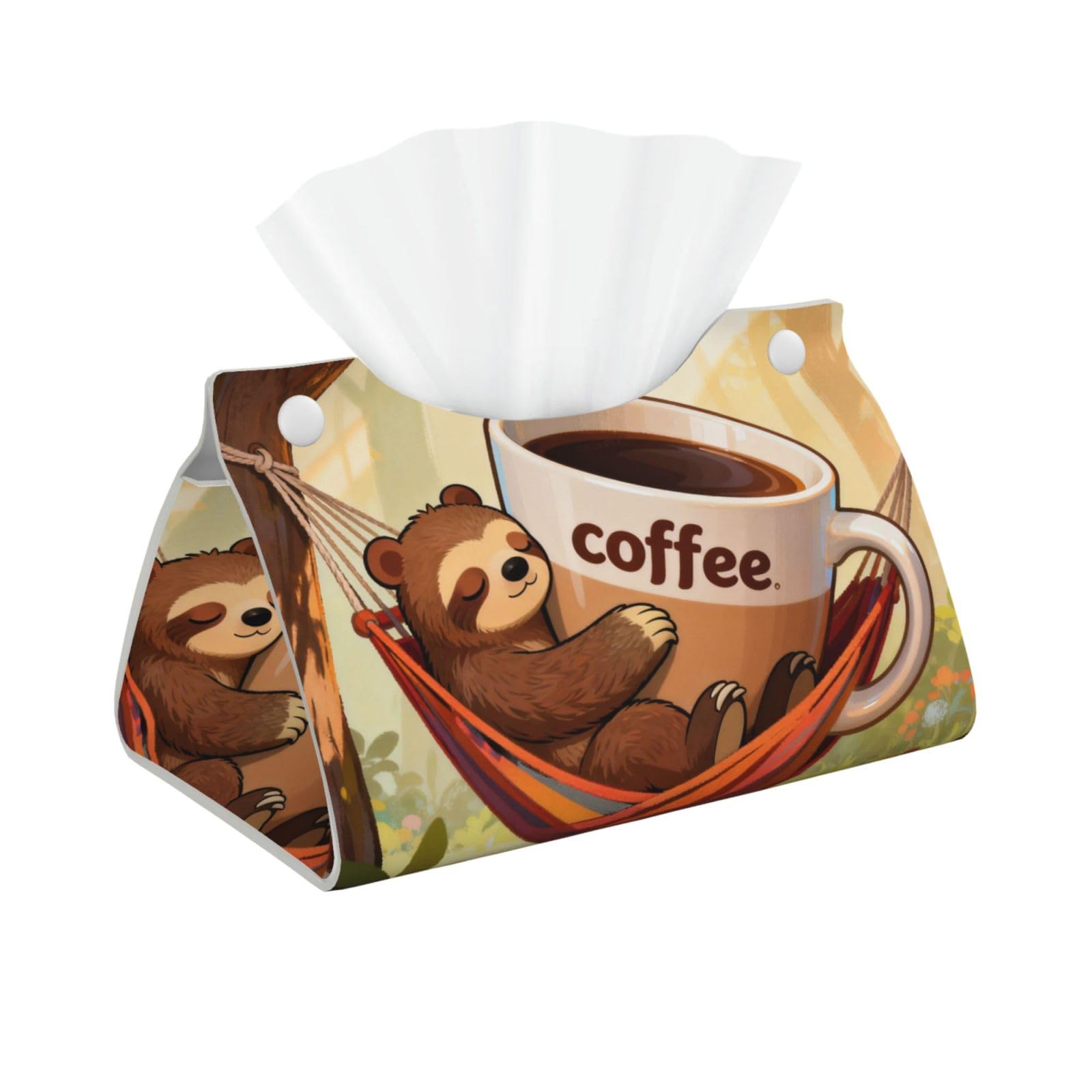 Bear drinking coffee Long Leather Tissue Box Cover-Waterproof PU Leather Tissue Holder for Bathroom, Decorative Rectangular Tissue Case