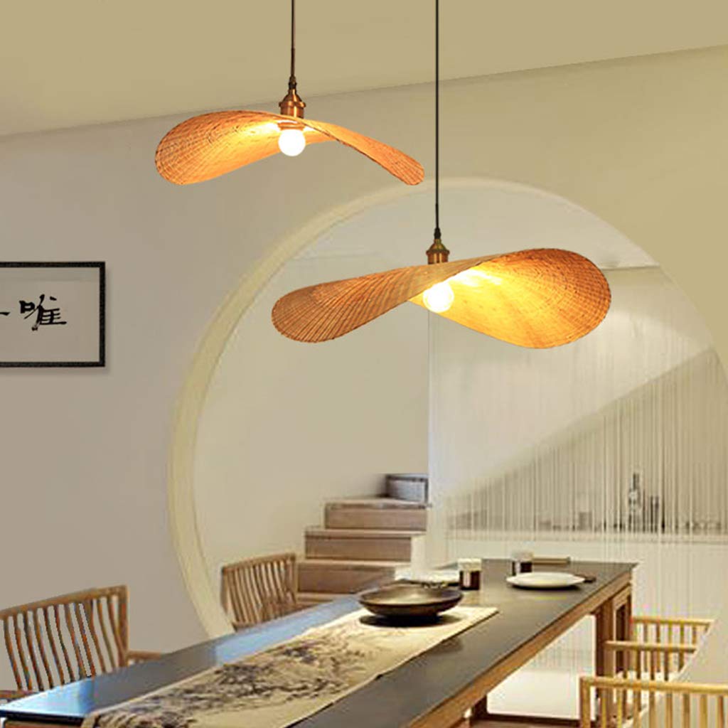 Sudeste De Asia Estilo Clásico Candelabro De Techo De Bambú De Ratán Hecho A Mano Pantalla De Luz Colgante Lámpara De Diseño De Sombrero De Paja Creativo, E27 Bar Café Luces De Tejido De Bambú,40cm