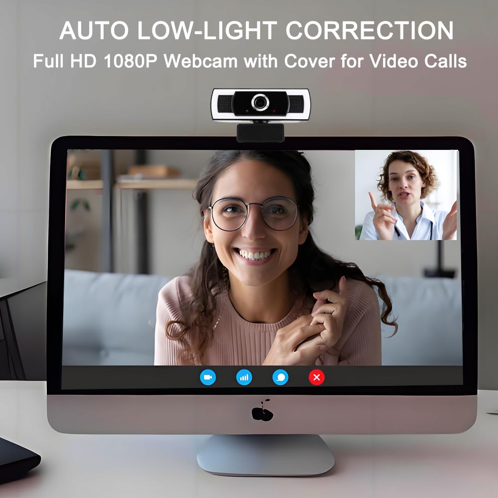 Cámara web con micrófono, zoom automático de 1080P, control de software y cubierta de privacidad, cámara web USB HD para computadora, Plug and Play, para zoom/Skype/equipos, conferencias y