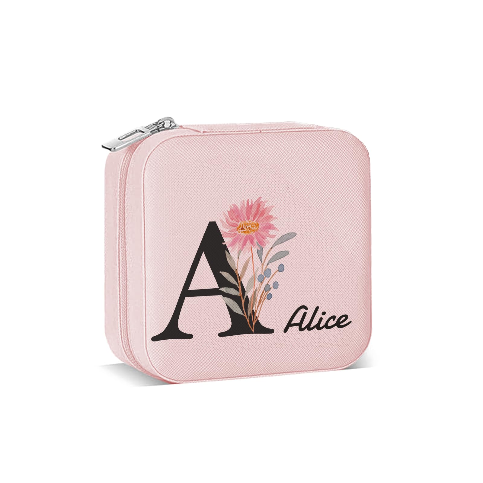 CCDZDZ Personalized Jewelry Box with Initial and Name and Flower Custom Travel Leather Jewelry Organizer Box for Women Maid of Honor Gifts Birthday