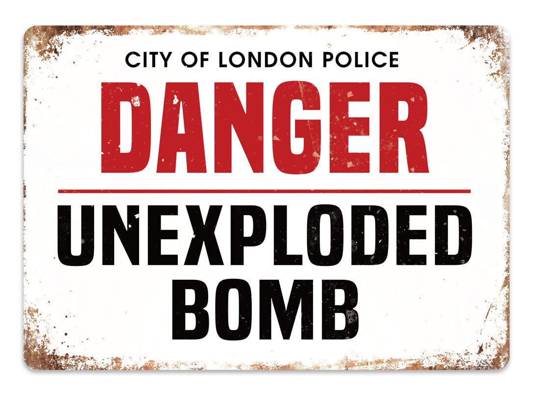 Yelacecca Danger. Unexploded Bomb | Metal Wall Sign Plaque War Ww2 London Replica Metal Street Sign 8X12 Inches