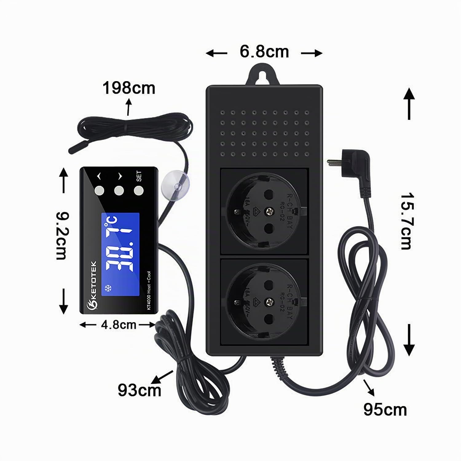 KETOTEK Digitaler Thermostat Steckdose 230V KT4000 Temperaturregler wasserdicht